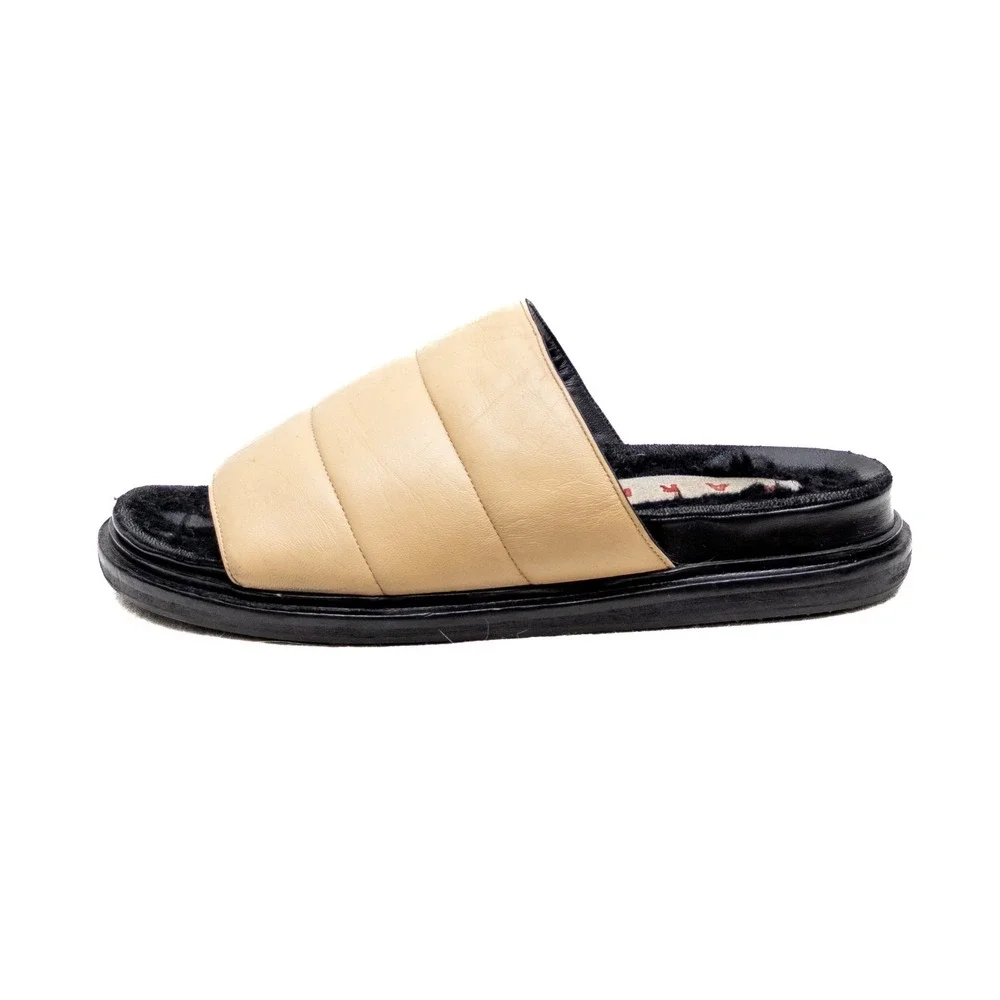 Marni Beige & Black Women's Leather Sheepskin Slides‎ Sandals Sz US 6.5